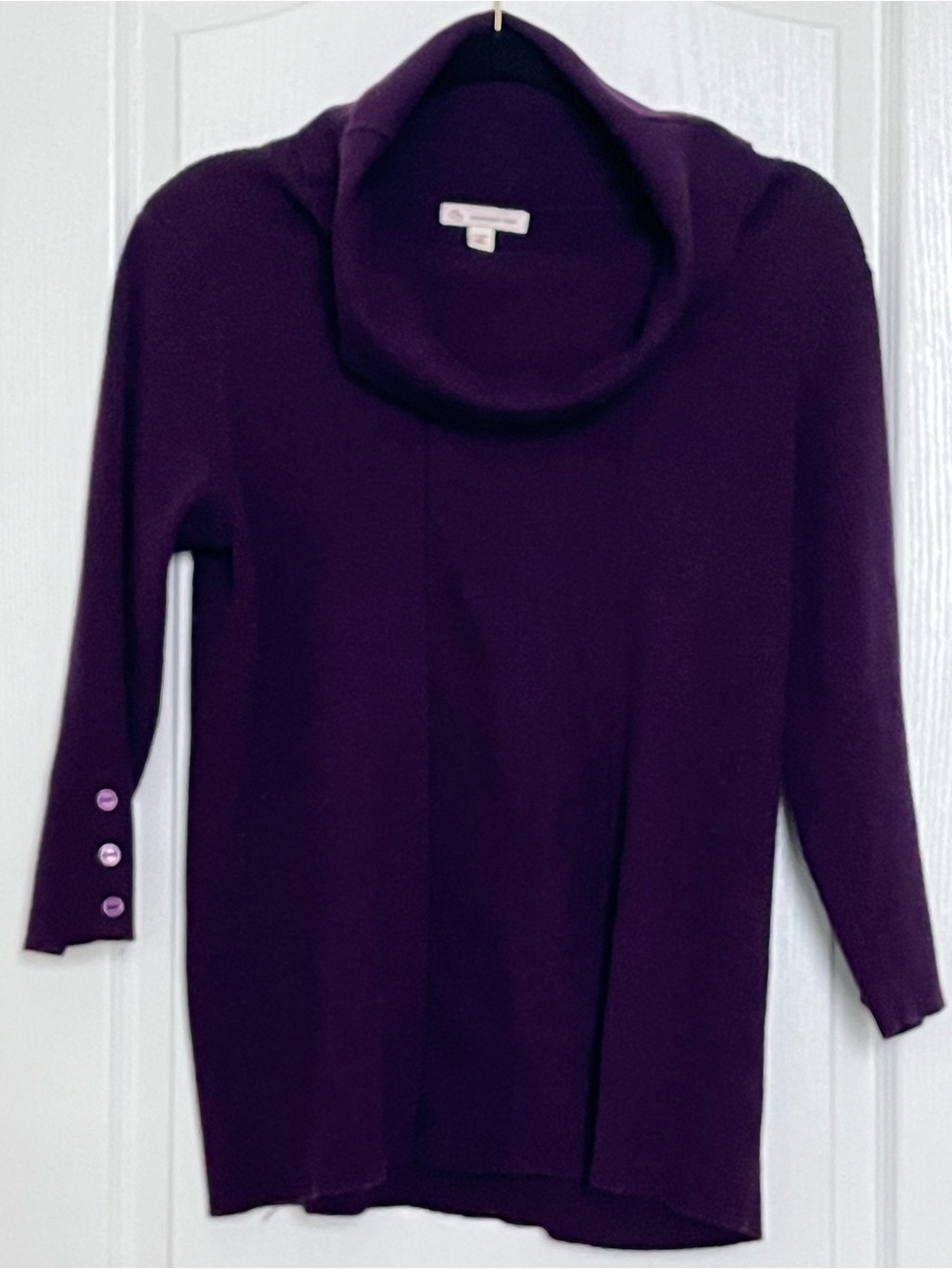 Dress Barn Deep Plum Cowl Neck Sweater with Sleeve Button Detail